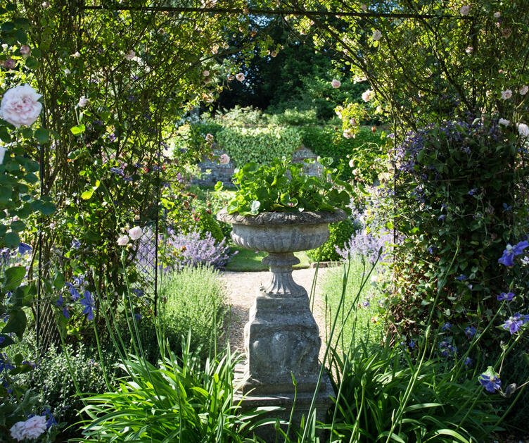 Urn in Rose Garden - Thorpland Hall Gardens